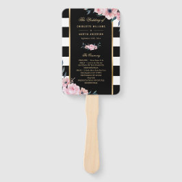 Black Stripes Pink Floral Wedding Programm Fächer