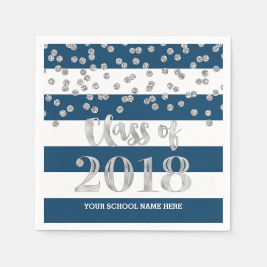 Black Stripes Silver Dots Class of 2018 Abschluss Serviette (Vorderseite)