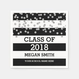 Black Stripes Silver Dots Class of 2018 Abschluss Serviette