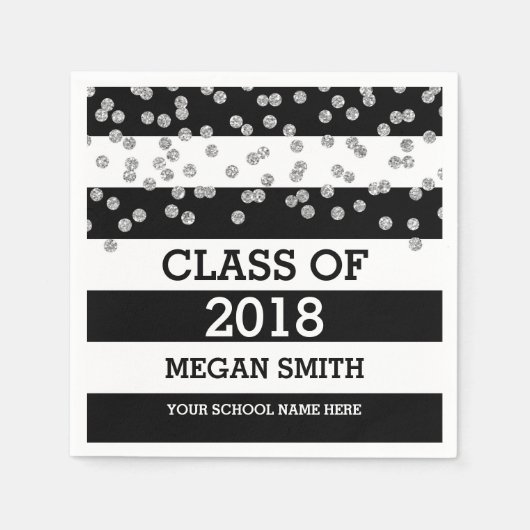 Black Stripes Silver Dots Class of 2018 Abschluss Serviette (Vorderseite)