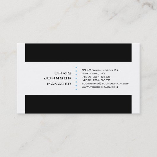 Black Stripes White Blue Manager Business Card Visitenkarte (Vorderseite)