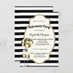 Black Stripes Wine Glas, Ballons, Party für die Al Einladung