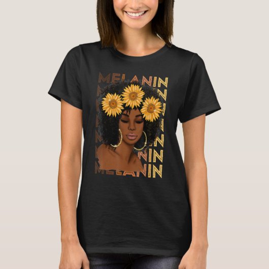 Black Strong Girl Afro Sunflower Melanin African A T-Shirt (Vorderseite)