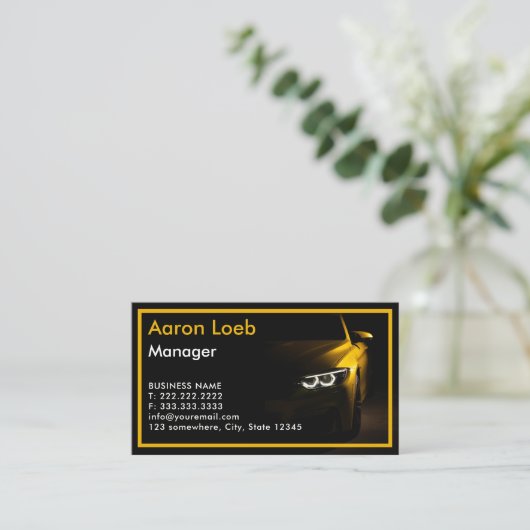 Black Stylish Automotive Business Card Visitenkarte (Stehend Vorderseite)