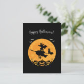 Black Stylish Halloween Hexe & Pumpkin Print Postkarte (Stehend Vorderseite)