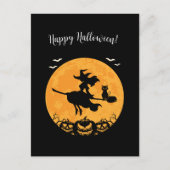 Black Stylish Halloween Hexe & Pumpkin Print Postkarte (Vorderseite)