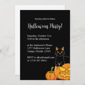 Black Stylish Halloween-Party Cat & Pumpkin Einladung (Vorne/Hinten)