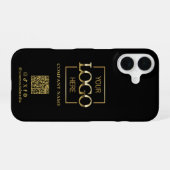 Black Stylish Minimalist Business Logo & QR Code iPhone 16 Hülle (Rückseite (Horizontal))