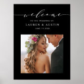 Black Stylish Script Foto Wedding Welcome Sign Poster (Vorne)