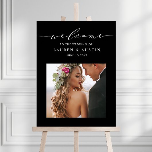 Black Stylish Script Foto Wedding Welcome Sign Poster