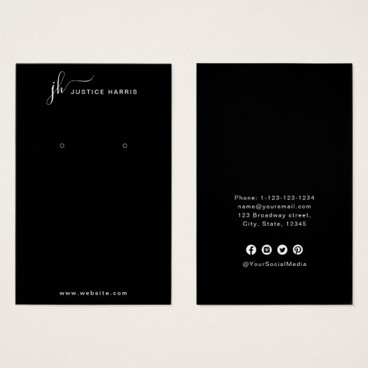 Black Stylish Script Monogram Modern Earing (Vorne & Hinten)