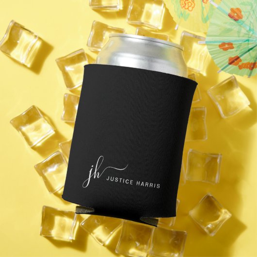 Black Stylish Script Monogram Modern Personalisier Dosenkühler (In Situ Sommer)