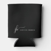 Black Stylish Script Monogram Modern Personalisier Dosenkühler (Vorderseite)
