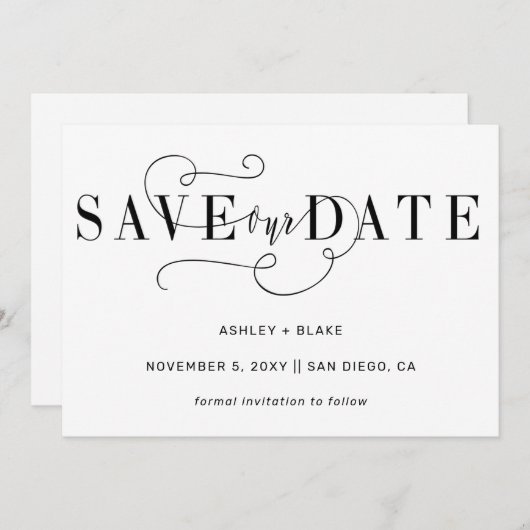 Black Stylish Simple Handwriting Calligraphy Save The Date (Vorne/Hinten)