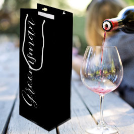 Black Stylized Script Wedding Trauzeuge Geschenktüte Für Weinflaschen