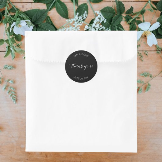 Black Stylized Wedding Vielen Dank Runder Aufkleber