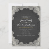 Black Suede Leather Vintag Lace Western Wedding Einladung (Vorderseite)