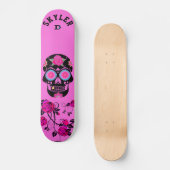 Black Sugar Skull auf rosa D-Markenbezeichnung Skateboard (Vorderseite)