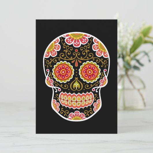 Black Sugar Skull Black 5" x 7" Einladung (Stehend Vorderseite)