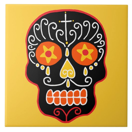 Black Sugar Skull Fliese (Vorderseite)