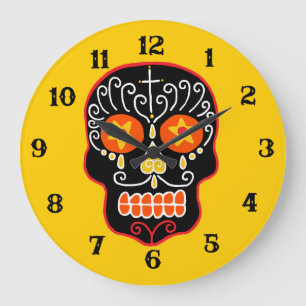 Black Sugar Skull Große Wanduhr