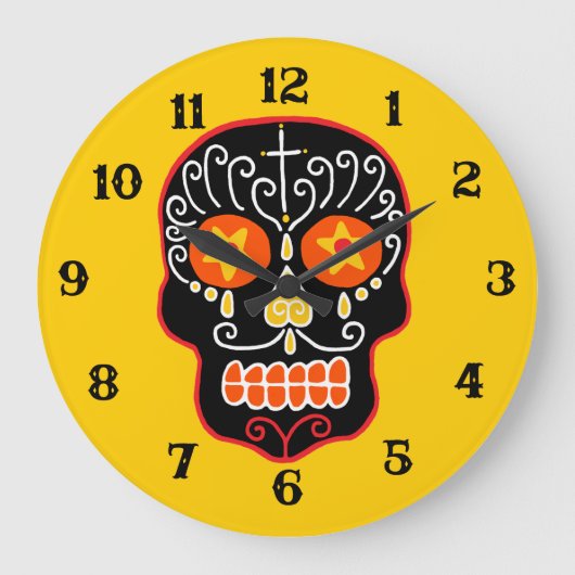 Black Sugar Skull Große Wanduhr (Vorderseite)