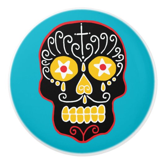 Black Sugar Skull Keramikknauf (Vorderseite)