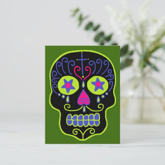 Black Sugar Skull Postkarte (Stehend Vorderseite)