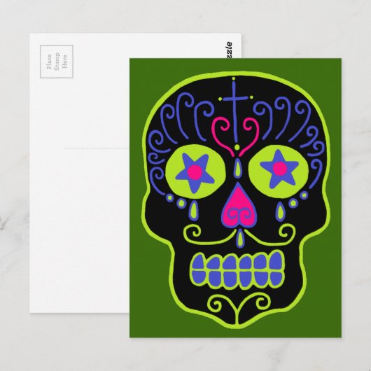 Black Sugar Skull Postkarte (Vorne/Hinten)