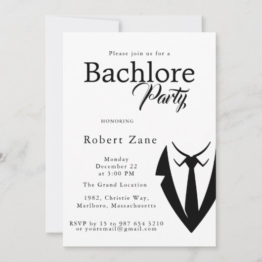 Black Suit & Tie Men's Bachelor Party Invitation Einladung (Vorderseite)