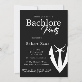 Black Suit & Tie Men's Bachelor Party Invitation Einladung