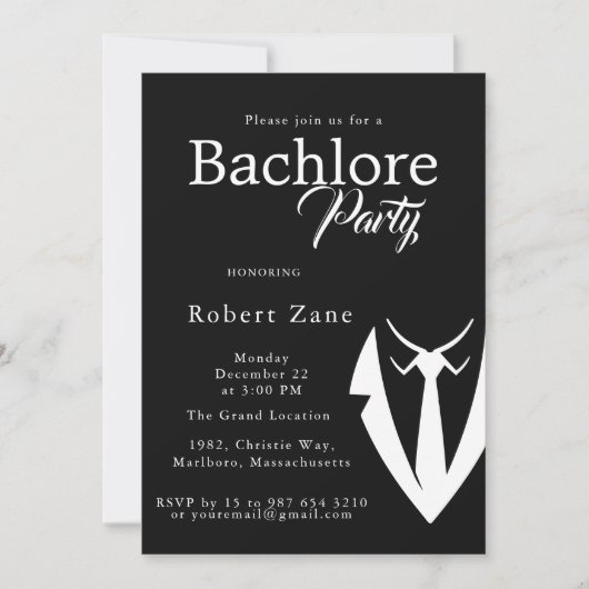 Black Suit & Tie Men's Bachelor Party Invitation Einladung (Vorderseite)