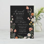Black Summer Boho Wildblume Brunch Brautparty Einladung (Stehend Vorderseite)