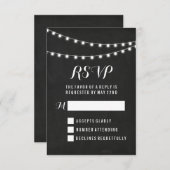Black Summer String Light Wedding RSVP Karte (Vorne/Hinten)
