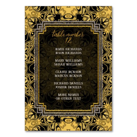 Black Sun Gold Black Table No. w/Guest Names Tischnummer (Rückseite)