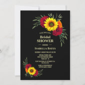 Black Sunflower Burgundy Rose Brautparty Einladung (Vorderseite)
