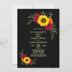 Black Sunflower Burgundy Rose Engagement Party Einladung