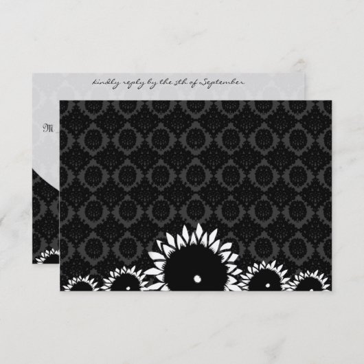 Black Sunflower Damask Wedding UAWG RSVP Karte (Vorne/Hinten)