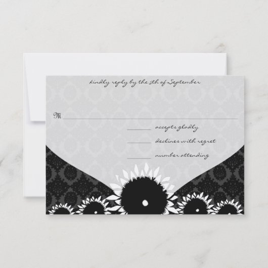 Black Sunflower Damask Wedding UAWG RSVP Karte (Rückseite)