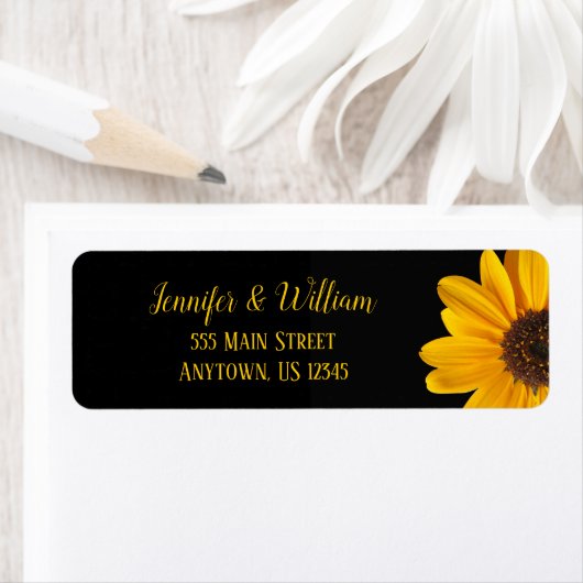 Black Sunflower Wedding Rücksendeadressen-Aufklebe (Insitu)