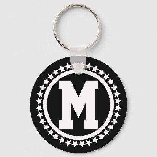 Black Super Star Mit Monogramm Schlüsselanhänger (Vorderseite)