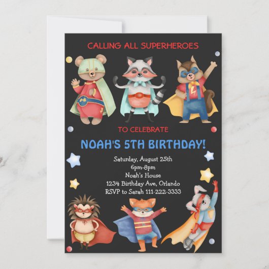 Black Superheroes Kindergeburtstag Einladung (Vorderseite)