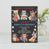 Black Superheroes Kindergeburtstag Einladung (Stehend Vorderseite)