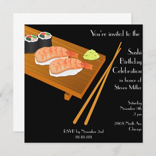 Black Sushi Birthday Einladung (Vorne/Hinten)
