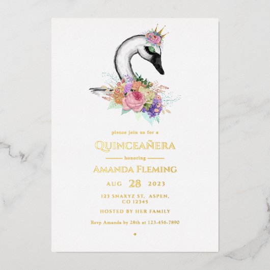 Black Swan Quinceañera Einladung (Vorderseite)