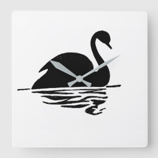 Black Swan Silhouette Quadratische Wanduhr