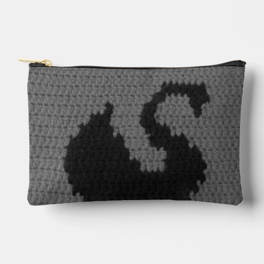 Black Swan Smokey Gray Artisan Crochet Print Zubehörtasche (Vorderseite)