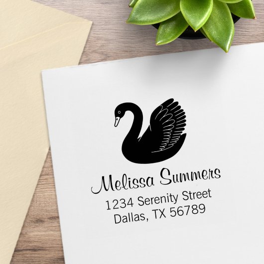 Black Swan Wings up Address Gummistempel