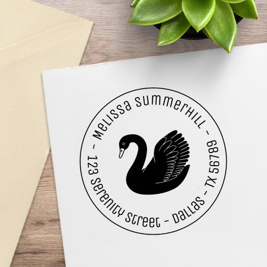 Black Swan Wings up Round Address Gummistempel