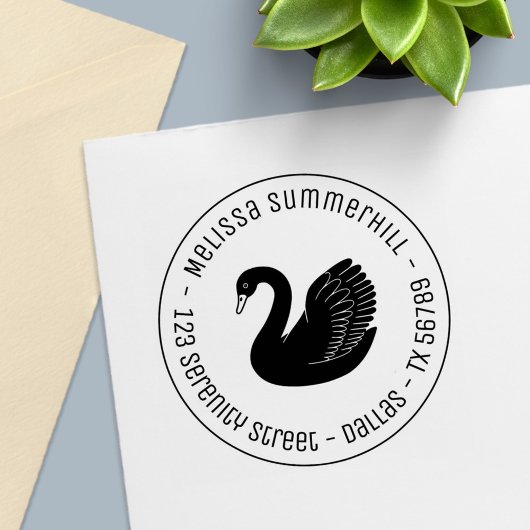 Black Swan Wings up Round Address Permastempel